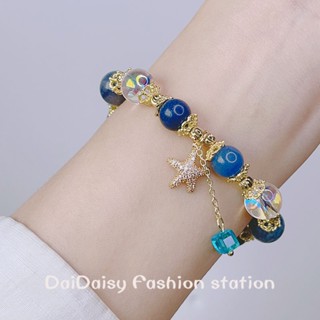 Daidaisy √♥ สร้อยข้อมือ ประดับลูกปัดหินธรรมชาติ รูปปลาดาว แบบกระพริบพิเศษ เหมาะกับใส่ในวันหยุด สําหรับผู้หญิง