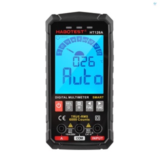 Hgt HABOTEST HT126A มัลติมิเตอร์ดิจิทัลอัจฉริยะ นับ 6000 RMS แบ็คไลท์ LCD อัตโนมัติ เครื่องทดสอบไฟฟ้า โวลต์มิเตอร์ แอมมิเตอร์ วัดอุณหภูมิ มัลติฟังก์ชั่น AC DC แรงดันไฟฟ้า C