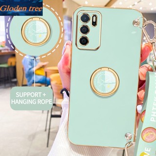 เคสโทรศัพท์มือถือ ลายต้นไม้ Gloden พร้อมขาตั้ง และสายคล้อง สําหรับ OPPO A16 A16S A54S 4G