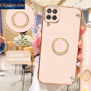 เคสโทรศัพท์มือถือ ลายต้นไม้ Gloden พร้อมขาตั้ง และสายคล้อง สําหรับ Samsung Galaxy A12 Nacho M12 A12S F12 A22 4G 5G M22 M23 F22 4G A42 M42 5G M53