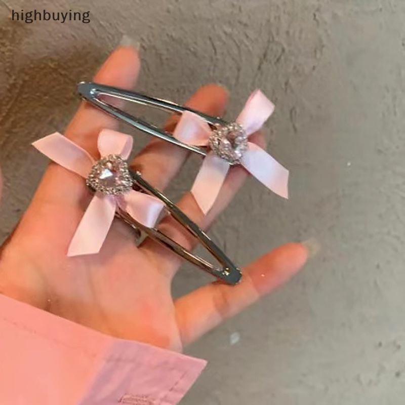 [highbuying] ใหม่ พร้อมส่ง กิ๊บติดผมโลหะ รูปหัวใจ ประดับโบว์ คริสตัล สีชมพู สีฟ้า สไตล์โกธิค เครื่องประดับแฟชั่น สําหรับผู้หญิง Y2K