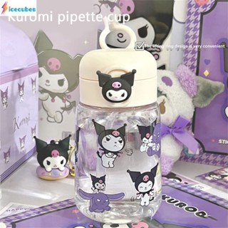 Sanrio Cartoon Summer Sports Water Bottle Kawaii Cinnamoroll Kuromi Anime Bomb Lid Straight Tube Cup ICECUBES