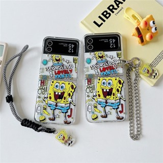 ใหม่ เคสโทรศัพท์มือถือ PC แบบแข็ง ลาย Spongebob สําหรับ Samsung Z Flip 4 Z Flip 3