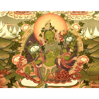 โปสเตอร์ผ้าใบ ลาย Tara Tibetan Thangka สีเขียว สําหรับตกแต่งห้องนอน