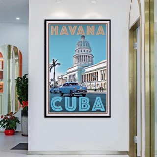 โปสเตอร์ภาพวาดผ้าใบ พิมพ์ลาย Havana Cuba สไตล์วินเทจย้อนยุค สําหรับตกแต่งบ้าน