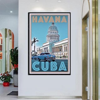 โปสเตอร์ภาพวาดผ้าใบ พิมพ์ลาย Havana Cuba สไตล์วินเทจย้อนยุค สําหรับตกแต่งบ้าน