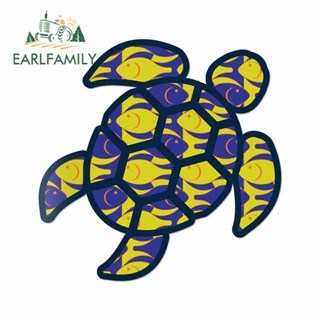 Earlfamily สติกเกอร์ไวนิล ลายกราฟฟิกอนิเมะ Sea Turtle Purple Fish JDM ขนาด 13 ซม. x 13 ซม. กันน้ํา สําหรับติดตกแต่งรถยนต์