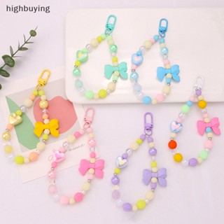 [highbuying] พวงกุญแจ จี้ลูกปัด รูปหัวใจ ประดับโบว์ หลากสี สําหรับตกแต่งกระเป๋า หูฟัง พร้อมส่ง