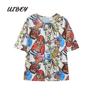 Uibey เสื้อเชิ้ตแฟชั่น แขนสั้น พิมพ์ลาย ทรงหลวม 136