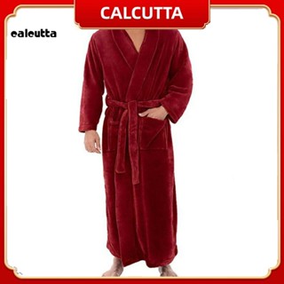 [calcutta] เสื้อคลุมอาบน้ํา ผ้าฟลีซ แบบนิ่ม สีพื้น มีกระเป๋ายาว สําหรับผู้ชาย