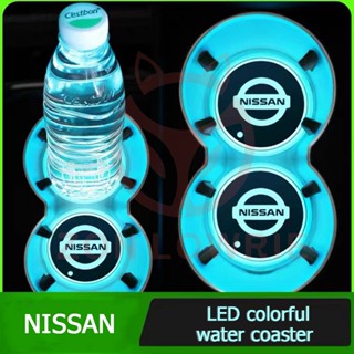 แผ่นรองแก้วน้ํา มีไฟ Led หลากสี สําหรับรถยนต์ Nissan Terra Navara Almera Patrol royale X-Trail Sylphy JUKE Leaf