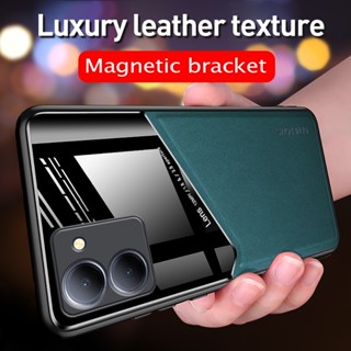 Leather Texture Car Magnetic Holder Back Cover TPU Soft Frame Shockproof Case for Vivo Y36 Y78+