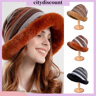 &lt;citydiscount&gt; หมวกบักเก็ต ผ้ากํามะหยี่ขนนิ่ม แบบหนา ทรงโดมกลม พับได้ ให้ความอบอุ่น สไตล์ชาวประมง แฟชั่นฤดูหนาว สําหรับผู้หญิง