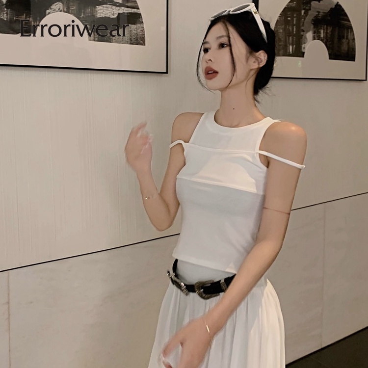 Errokiwear ผู้หญิงเสื้อกล้ามผ้าฝ้ายสีขาวRibbedแขนกุดเสื้อกั๊ก