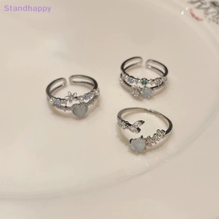 Standhappy แหวนเพทาย รูปดวงจันทร์ สีฟ้า ปรับได้ สําหรับผู้หญิง