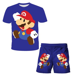 ใหม่ เสื้อยืดลําลอง แขนสั้น ลาย Mario Bros โอเวอร์ไซซ์ แฟชั่นฤดูร้อน สําหรับเด็กผู้ชาย ผู้หญิง 2023 2 ชิ้น