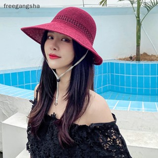 [FREG] Women Summer Shade Breathable Sun Hat Foldable Bow Streamer Big Brim Empty Top Straw Hat Outdoor Travel Beach  Cap FDH