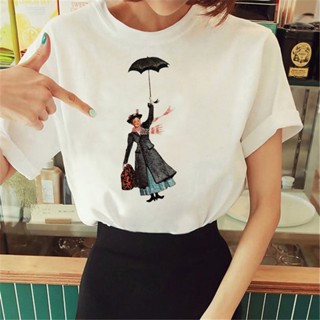 เสื้อยืด พิมพ์ลายการ์ตูนอนิเมะ Mary Poppins สไตล์สตรีท เหมาะกับฤดูร้อน สําหรับผู้หญิง