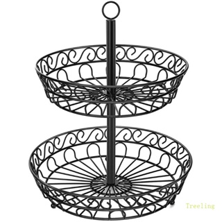 Treeling ตะกร้าโลหะ 2 ชั้น ถอดออกได้ สไตล์วินเทจ สีดํา สําหรับใส่ผลไม้