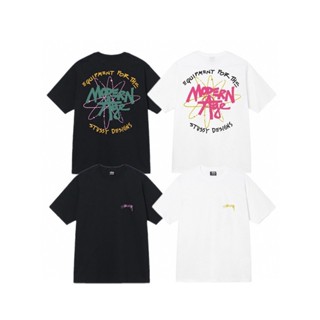 Stussy-เสื้อยืดคอกลม แขนสั้น พิมพ์ลายดาวเทียม ทรงหลวม สไตล์คลาสสิก สําหรับผู้ชาย และผู้หญิง