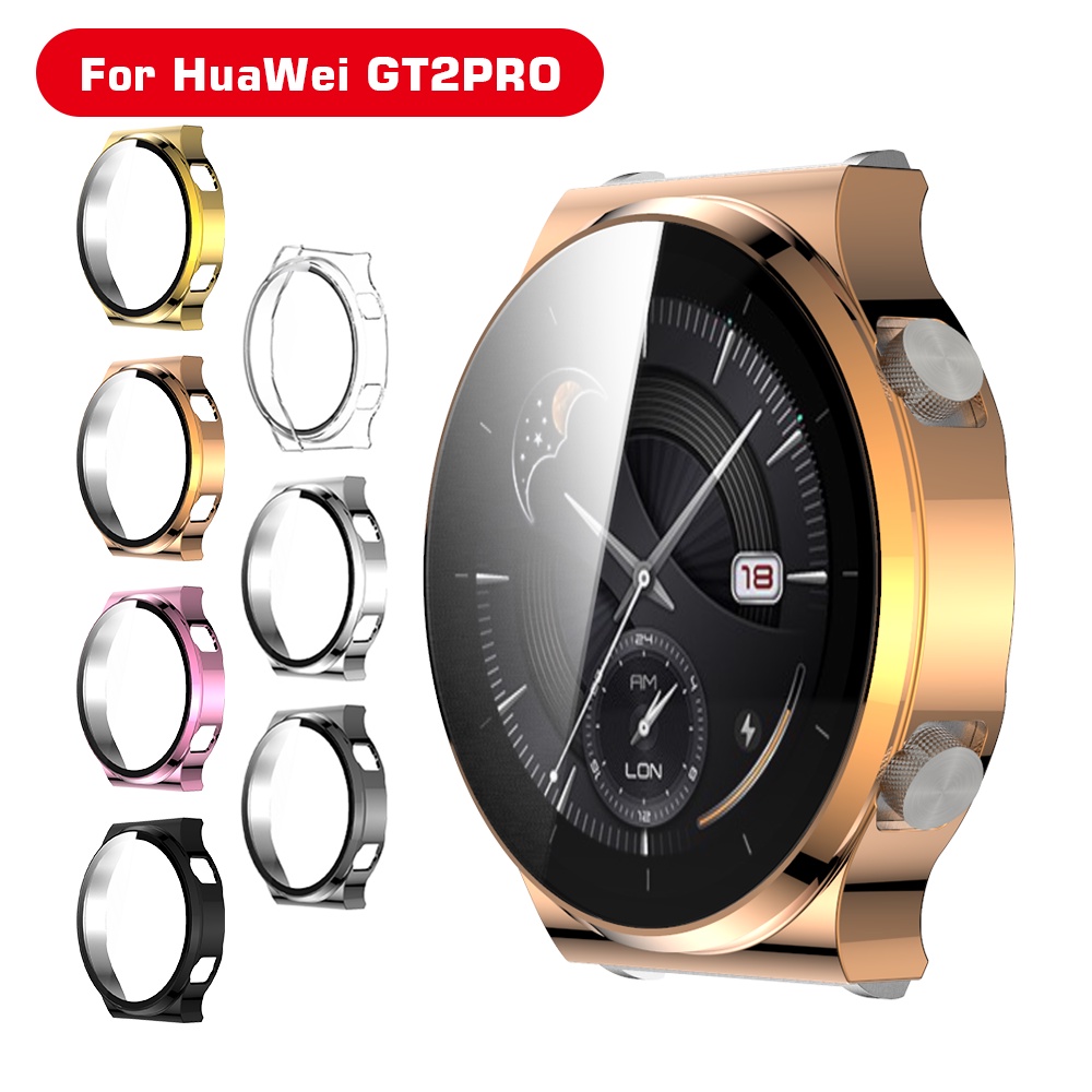 2 in 1 กระจกนิรภัย + เคสกันรอยหน้าจอ แบบเต็มจอ สําหรับ Huawei Watch GT 2 3 Pro ECG Watch เคสป้องกัน GT2 อุปกรณ์เสริม