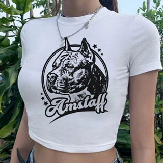 Amstaff เสื้อยืดครอป ท็อป สุนทรีย์ ฮิปปี้ 90s สําหรับผู้หญิง