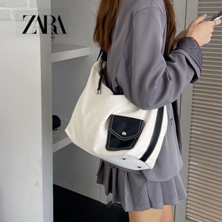 Zara กระเป๋าสะพายไหล่ ผ้าแคนวาส ทรงโท้ท ความจุขนาดใหญ่ เรียบง่าย เข้ากับทุกการแต่งกาย สําหรับผู้หญิง