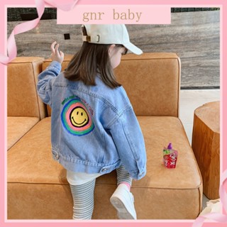 🍓GNR BABY🫐เสื้อแจ็กเก็ตยีน ลายหน้ายิ้ม สไตล์เกาหลี สําหรับเด็กผู้หญิง อายุ 3-12 ปี