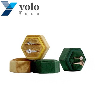 Yolo กล่องกํามะหยี่ หกเหลี่ยม ขนาดเล็ก ทนทาน สําหรับใส่เครื่องประดับ แหวนแต่งงาน