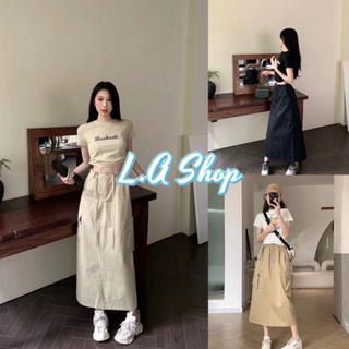 L.A Shop ​พร้อมส่ง กระโปรงยาวเอวสูงสม๊อค ผ้าร่ม กระเป๋าด้านข้างสองข้าง มี6สี แนวสตรีท "2351" -NZ-XM