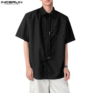 Incerun เสื้อเชิ้ตแขนสั้น เปิดไหล่ สําหรับผู้ชาย