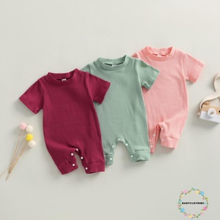 Babyclothes- ชุดจั๊มสูทรอมเปอร์ แขนสั้น คอกลม สีพื้น แฟชั่นฤดูร้อน สําหรับเด็กผู้ชาย และเด็กผู้หญิง