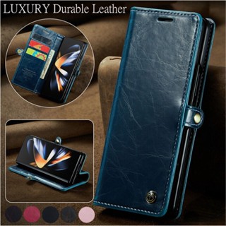 เคสหนัง ฝาพับแม่เหล็ก พร้อมช่องใส่บัตร หรูหรา สําหรับ Samsung Z Fold 4 Fold 3