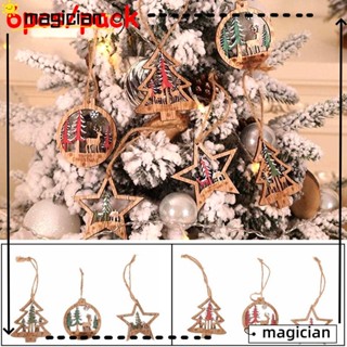 MAG 6Pcs Star/Tree/Ball Pendants New Year Wood Crafts Drop Pendant Christmas Tree Decoration