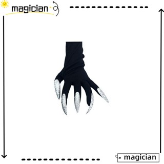 Mag ถุงมือผีฮาโลวีน, ถุงมือของขวัญ สีเงิน / สีดํา, ผ้าก่อการร้าย DIY คอสเพลย์ วันหยุด ตกแต่งฮาโลวีน