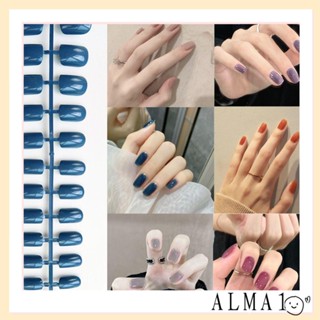 Alma เล็บปลอมแฟชั่น หัวเหลี่ยม แบบสั้น ถอดออกได้ สีพื้น สําหรับตกแต่งเล็บ 24 ชิ้น