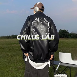 CHILLG LAB แจ็คเก็ตผู้ชายแจ็คเก็ตหนังรถจักรยานยนต์ถนนอเมริกันบางคู่รุ่นน้ำแห่งชาติหลวมย้อนยุคเครื่องแบบเบสบอลแจ็คเก็ตแจ็คเก็ต