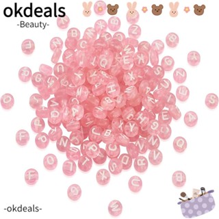 OKDEALS ลูกปัดอะคริลิค ลายตัวอักษร สีชมพู A-Z 7 มม. สําหรับทําเครื่องประดับ 500 ชิ้น