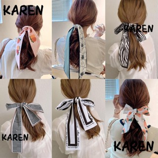 Karen ริบบิ้นริบบิ้น ที่คาดผม โบฮีเมียน ผม สครันชี่ ริบบิ้น เครื่องประดับผม ยาว ผู้หญิง หางม้า ดอกไม้ ผ้าพันคอผม