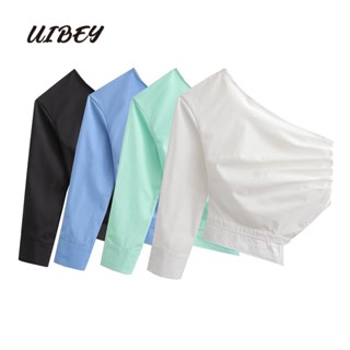 Uibey เสื้อเชิ้ต คอเอียง จับจีบ แบบสั้น 9665