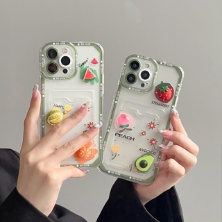 🔥 เคสใส่บัตร 3D อาโวคาโดผลไม้สำหรับ iPhone 14 Pro max เคสไอโฟ11ใส กันกระแทกใส่รูปถ่ายได้ สำหรับ เคสiPhone 14 11 XS Max SE2 XS XR 7 8 Plus SE3 11 Pro Max iPhone 11 เคสไอโฟน7พลัส 11 14 Pro 13 X Case