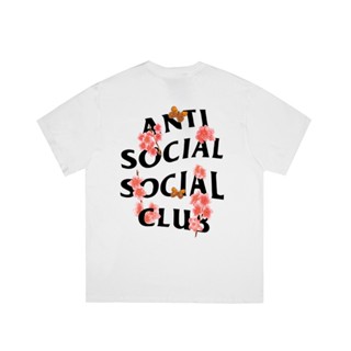 Assc ANTI SOCIAL CLUB เสื้อยืดแขนสั้น ทรงหลวม ลายดอกซากุระ ผีเสื้อ แฟชั่นสําหรับผู้ชาย และผู้หญิง