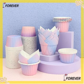 Forever ถ้วยกระดาษ รูปดอกทิวลิป กันจาระบี สําหรับใส่คัพเค้ก มัฟฟิน เบเกอรี่ DIY 50 ชิ้น