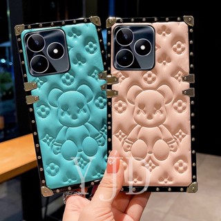 เคสโทรศัพท์มือถือหนัง ขอบตรง ทรงสี่เหลี่ยม กันกระแทก ลายหมีน้อย สําหรับ Realme C53 C55