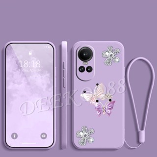 พร้อมส่ง เคสโทรศัพท์มือถือ ซิลิโคนนิ่ม TPU ลายผีเสื้อ 3D พร้อมสายคล้องมือ แฟชั่น สําหรับ OPPO Reno10Pro+ OPPOA78 Reno10 Pro Plus Pro+ 5G 4G Reno 10 Pro