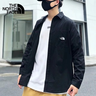 เสื้อเชิ้ต คอปก ผ้าฝ้ายแท้ ปักลายโลโก้ The North Face แบบดั้งเดิม แฟชั่นคู่รัก