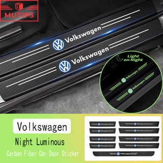 Volkswagen 9 ชิ้น ป้องกันรอยขีดข่วน สําหรับติดประตูรถยนต์ เรืองแสง สติกเกอร์คาร์บอนไฟเบอร์ mk3 mk6 mk7 Scirocco Beetle Passat B5 B6 B7 CC B8 T5 Polo Golf