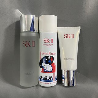 Sk-ii sk2 skii sk คลีนซิ่งมิลค์ ทําความสะอาดผิวหน้า สูตรลิมิเต็ด ลายกระต่ายขาว ขนาดใหญ่ สามชิ้น