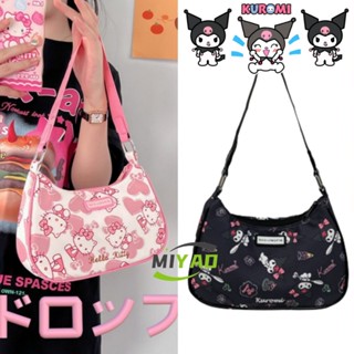 SANRIO กระเป๋าสะพายไหล่ กระเป๋าถือ ทรงโท้ท ลาย Hello Kitty Kuromi Melody สีชมพู เข้ากับทุกการแต่งกาย สําหรับเด็กผู้หญิง