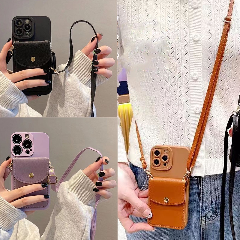 เคสโทรศัพท์มือถือ ซิลิโคนนิ่ม พร้อมช่องใส่บัตร และสายคล้องยาว สําหรับ Realme 11 4G OPPO A18 A38 4G C